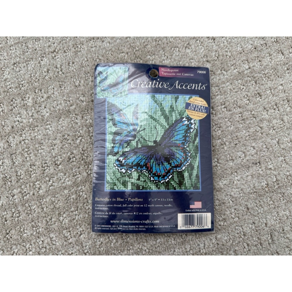 VTG Dimensions Creative Accents "Butterflies in Blue" Needle Point Kit SEALED